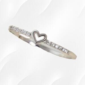 Silver Heart Coquette Zirconia Hollow Fashion Jewelry Minimal Ring Size 9